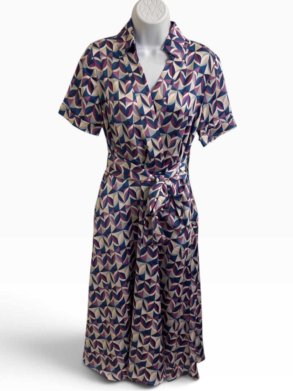 TAHARI ASL PURPLE GEOMETRIC SHIRT WRAP DRESS SILKY FLOWY GORGEOUS SIZE 4 NWT
